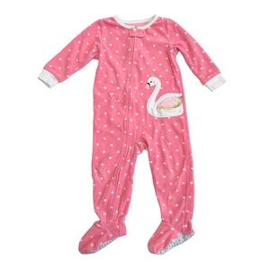 Carter's Fleece Pink Swan Footed Zip-Up Sleeper with White Hearts | Girl 18M